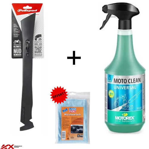 Kit Nettoyage Moto Complet | Grattoir + MOTOREX + Chiffon Offert