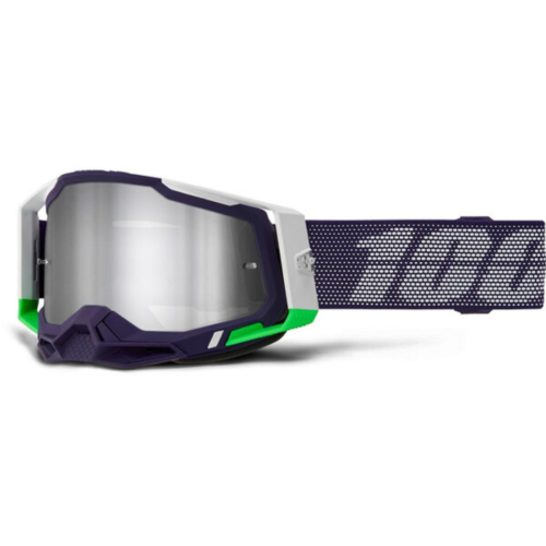 Masque 100% Racecraft 2 Krakov | Écran Silver Mirror Violet / Blanc – Motocross & Enduro Masque 100% Racecraft 2 Krakov blanc avec écran silver mirror violet pour motocross et enduro