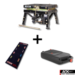 Pack Moto : Tapis Écologique S-TECH FIM+ + Élévateur Hydraulique AWORKX + Bac de Vidange P2R 12 L - Creations Mx Factory Pack moto S-TECH FIM+ avec élévateur hydraulique AWORKX et bac de vidange P2R 12 L