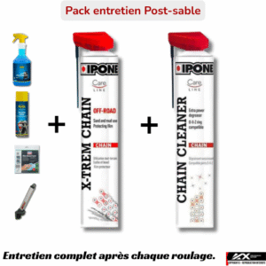 Pack Entretien Post-Sable comprenant nettoyant, dégraissant, graisse chaîne et spray silicone