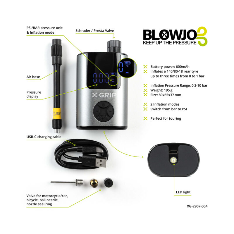 mini-pompe-air-x-grip-blowjob.jpg - Creations Mx Factory Mini pompe à air X-GRIP BLOWJOB compacte avec batterie 600 mAh pour gonflage pneus moto