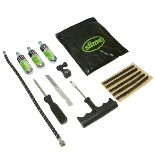 Kit réparation pneu tubeless moto scooter Slime cartouches CO2 mèches
