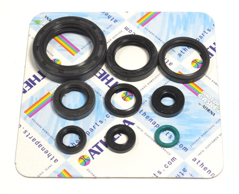 Assorted rubber O-rings and seals laid out on a white card with ATHENA branding.