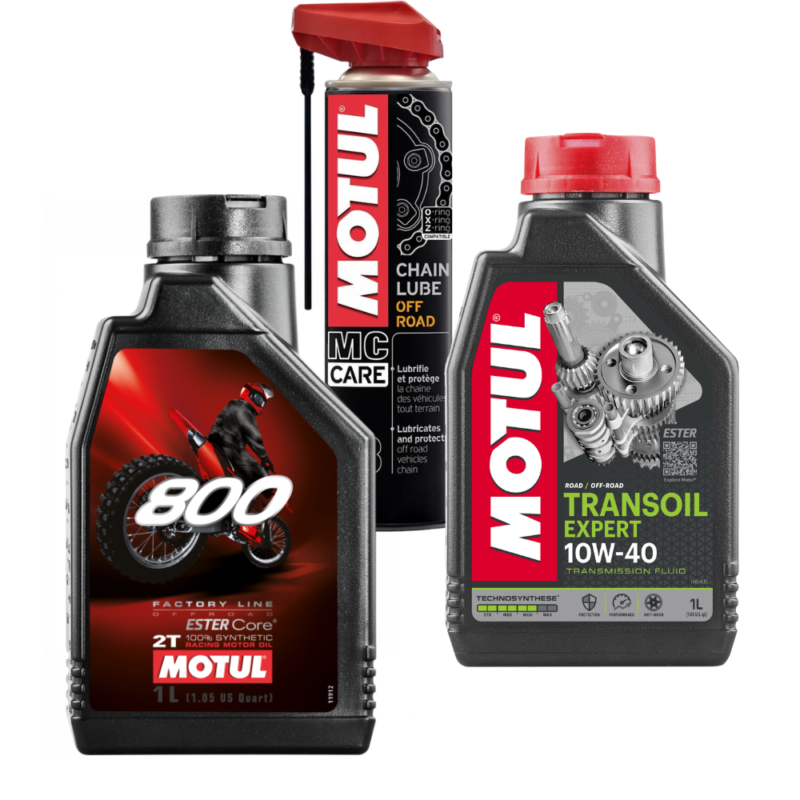 Pack MOTUL 2T Essentiel – Huile 800 2T, Transoil 10W-40 & Graisse Chaîne C3 - Creations Mx Factory Pack MOTUL 2T huile moteur 800 2T Transoil 10W40 graisse chaîne C3 motocross enduro
